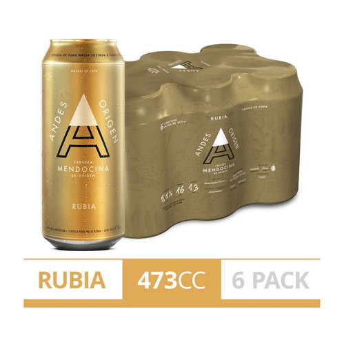 Imagen 2 de 2 de Cerveza Andes Origen Rubia Golden lata 473 mL 6 unidades