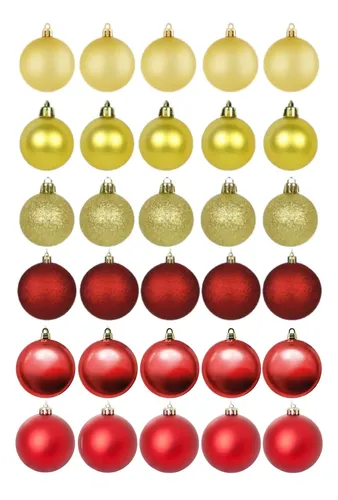 Kit 30 Bolinha  De Natal 3cm Enfeite Árvore Vermelho Dourado Vermelho/dourado