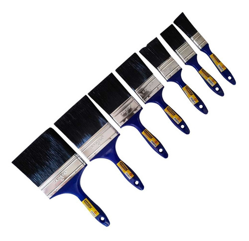 Set De 7 Brochas Planas Azul Para Paredes Murales Y Madera