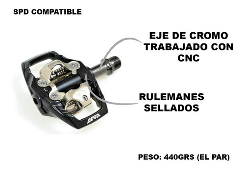 Imagen 2 de 5 de Pedales Automaticos Mtb Awa Md1a - Con Traba Spd Compatible