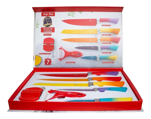 Kit Facas De Cozinha 7 Pç Safe Buy Com Afiador