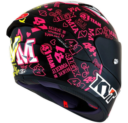 Casco Kyt Nx Race Espargaro 20, color negro/rosa/amarillo, talla 60/L