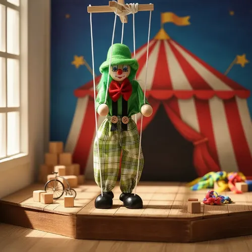Set De 2 Marionetas De Madera Tipo Títere De Hilo – Payasos Multicolor Para Juegos Creativos, Color Aleatorio