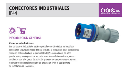 Conector Industrial Macho 220v 16a 2p+t Ip44 Tbcin