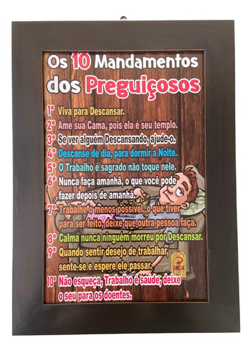 Placa Decorativa 10 Mandamentos Dos Preguiçosos Decorativa