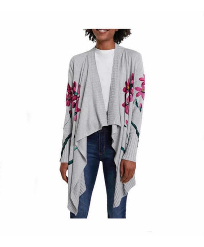 Suéter Desigual Mujer Gris Flores