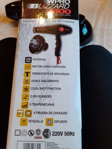 Secador De Pelo Profesional Blizzard 2800 Con Difusor