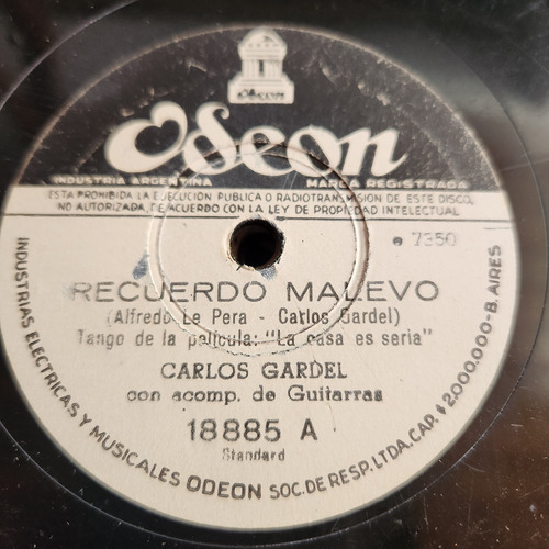 Pasta Carlos Gardel Acomp Guitarras Orquesta Odeon C565