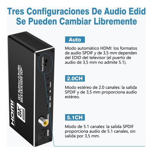 1x2 Splitter Hdmi Divisor Hdmi 8k Extractor De Audio Hdcp2.3