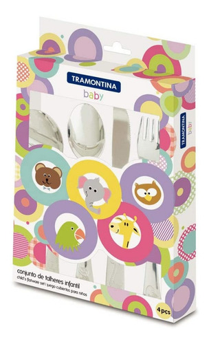 Imagem 1 de 6 de Talheres Infantil Aço Inox Alto Brilho Tramontina 4 Peças