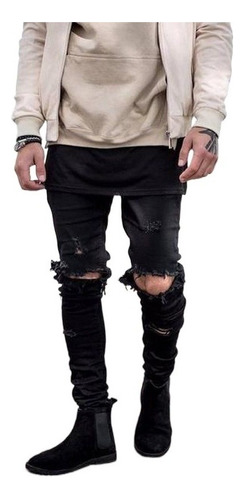 Moda Vaqueros Slim Fit Ripped Para Hombre Estilo Punk