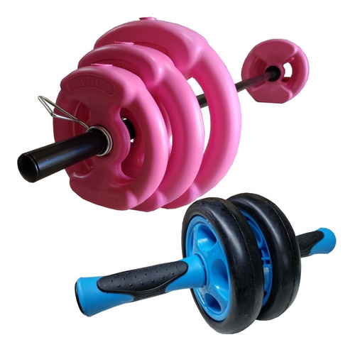 Kit Set 17 Kg Bsfit Discos C/ Agarre Pesas Barra Gym Combo