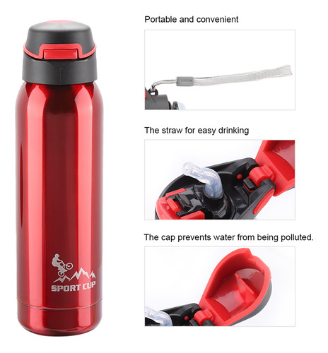 Botella De Acero Inoxidable De 500ml Taza Con Pajita