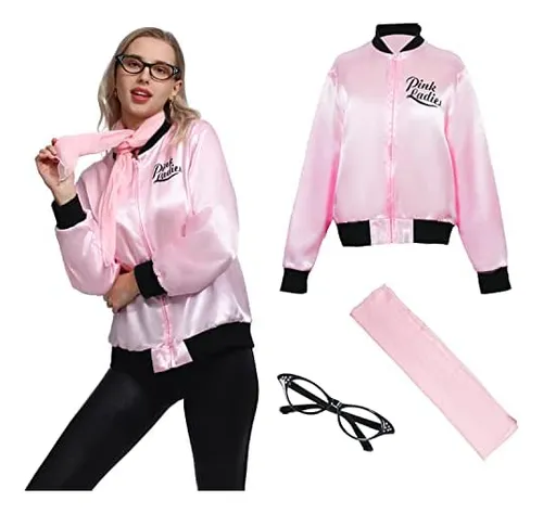  Mad Engine Grease - Chaqueta de disfraz rosa para mujer, disfraz  de los años 50, disfraz de Halloween para mujer, Rosado : Ropa, Zapatos y  Joyería