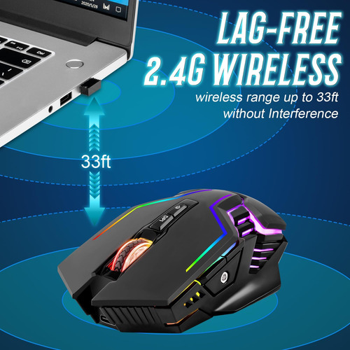 Mouse De Juego Inalámbrico De Choncho Para Pc, Retroiluminac