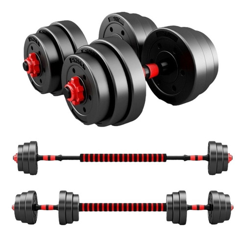 Kit Juego De Mancuernas Pesas Barra Larga Discos Guantes Gym