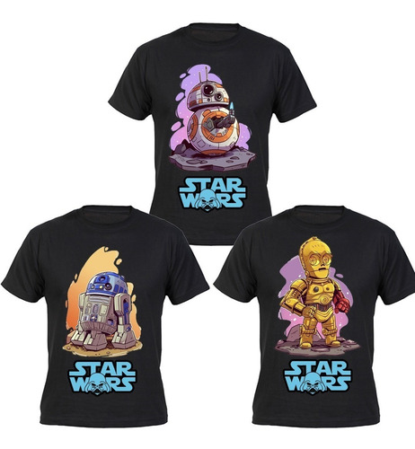 Poleras Pack 3 Star Wars Droides Tallas Niño