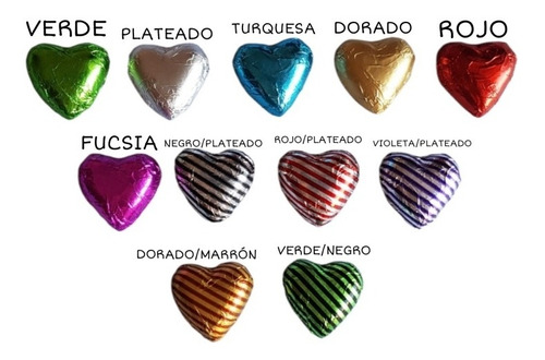 50 Bombones Corazones 7gr Macizos Colores (ideal Souvenirs)