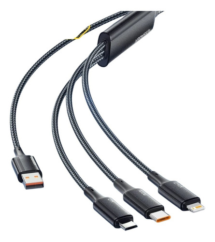 Cable 3 En 1 Carga Rapida 1000w, Micro, Tipo C Y Lightning