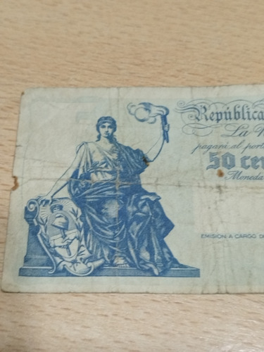 Billete Antiguo Argentina $ 50 Centavos Moneda Nacional 1947 (Usado)