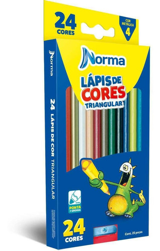 Lápis De Cor Triangular Norma 24 Cores Com Apontador