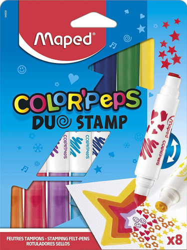Caneta Hidrográfica Color'peps Duo Stamp Carimbo 8 Canetas
