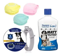Comprar Coleira Antipulga Tratamento Higiene Shampo Escova Banho Pet Cor Azul