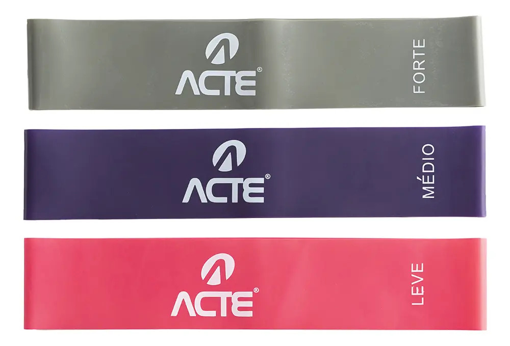 Kit Faixa Elastica T71-R, Yoga e Pilates, Rosa, Roxo e Cinza - Acte