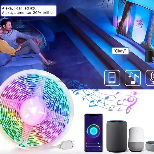 Fita Led 5m Smart Wi-fi Rgb Inteligente Alexa Google + Fonte