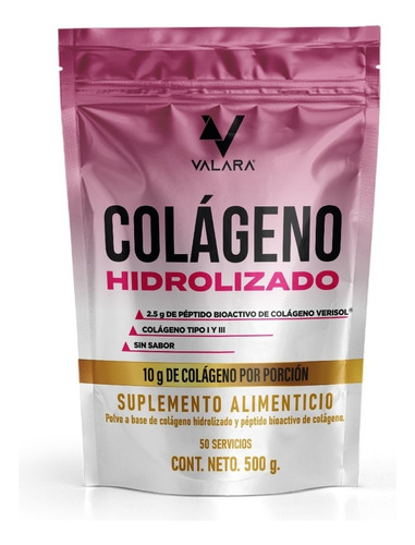 Valara Beauty Colágeno Hidrolizado Puro, 500g, 50 Porciones Sin sabor