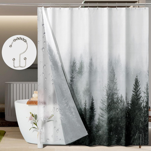 Juego De Cortina De Ducha Impermeable 3 En 1 Y Forro De Peva