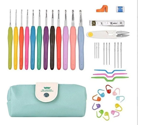 Juego Set Agujas Tejer Crochet Mango Silicona Estuche Foto