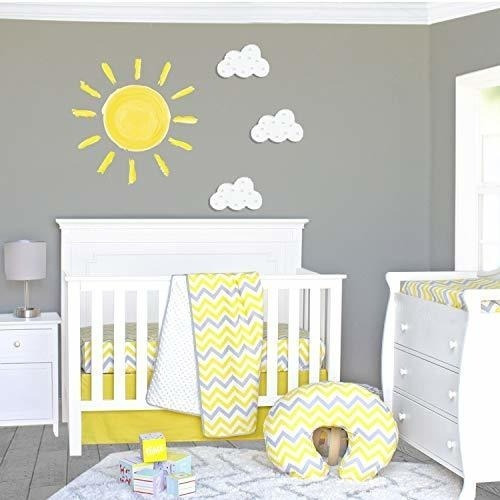 Pam Grace Creations Juego De Cama Cuna Chevron Amarillo Y Gr