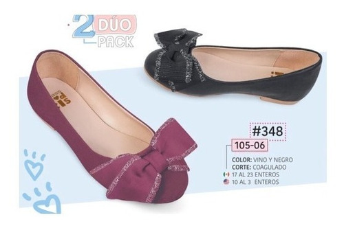 Flats Niña Negro-vino 2 Pares  10506 Duo 346