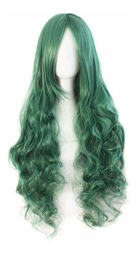 ¡ Peluca Ondulada 80cm Verde Pino Kanekalon Cosplay New !!