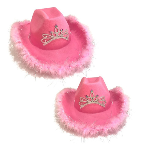 Gorro Cowboy Vaquera Texas Rosa Con Corona Y Plumas