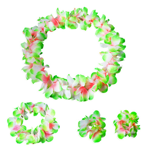Set De Lizos De Flores Hawaianas Verdes Con Seda Rizada Mejo