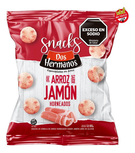 Snacks Discos De Arroz Dos Hermanos Jamón X 80 Grs.