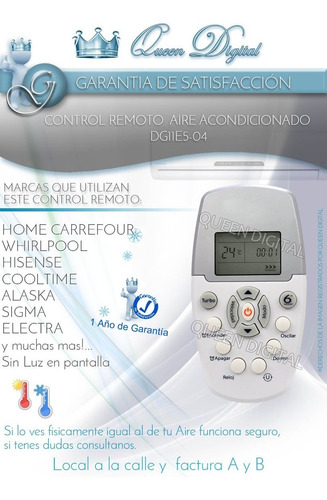 Imagen 2 de 10 de Control R Aire Acondicionado Whirlpool Hisense Dg11e5-04 Wbc