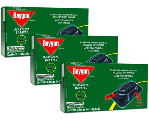 Kit Com 3 Caixas Isca Baygon Mata Baratas Total De 18 Iscas