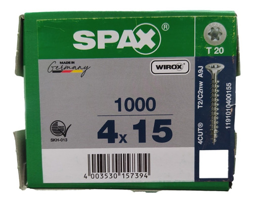 Tornillos Spax Madera 4 X 15 Caja Con 1000 Piezas T20