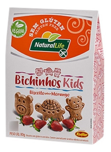 Kit 12 Caixas De Biscoitos Bichinhos Kids Morango Vegano 80g