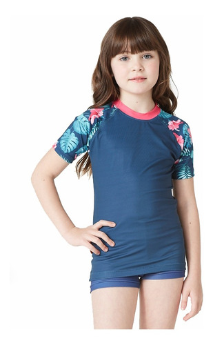 Remera Manga Corta Filtro Uv Niña Flores Yakka