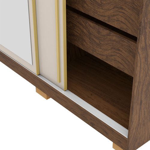 Guarda Roupa Casal 200cm Com Espelho Porto Flex Imbuia/fendi