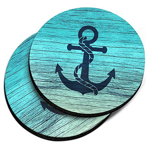 Caribou Coasters , Blue Anchor Wood Design Absorbent Round F