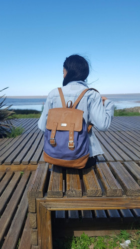 Mochila De Cuero Y Tela