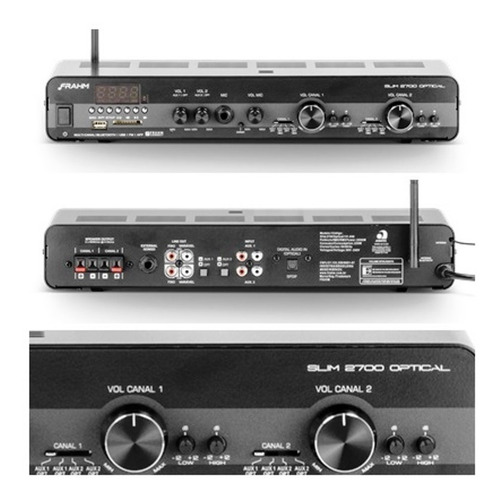 Amplificador Frahm Slim 2700 Óptico Com 2 Zonas De Áudio
