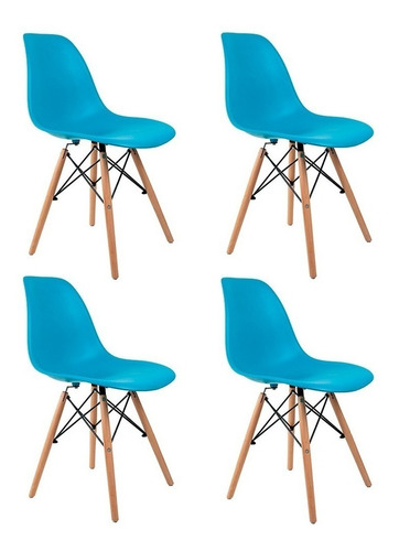 Cadeira de jantar Empório Tiffany Eames DSW Madera, estrutura de cor  azul-turquesa, 4 unidades