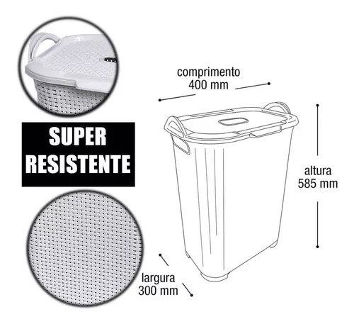 Cesto Roupa Suja Limpa Organizador Branco Multiuso 50lt - R$ 69,99