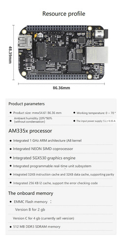 Para Beaglebone Bb Black Embedded Am3358 Cortex-a8 512 Mb Dd